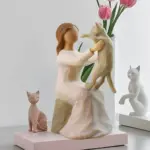 Girl with Cat Resin Memorial Figurine