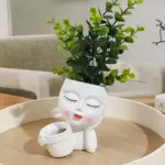 White Geometric Resin Succulent Planter