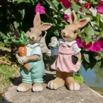 Rustic Rabbit Statue Pair with Carrots
