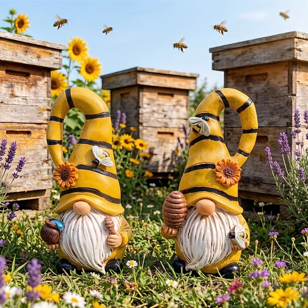 6e188f5a-f092-4ce3-8f14-2e4bf8f937ca Bee Gnome Garden Ornament with Sunflower - Image 1