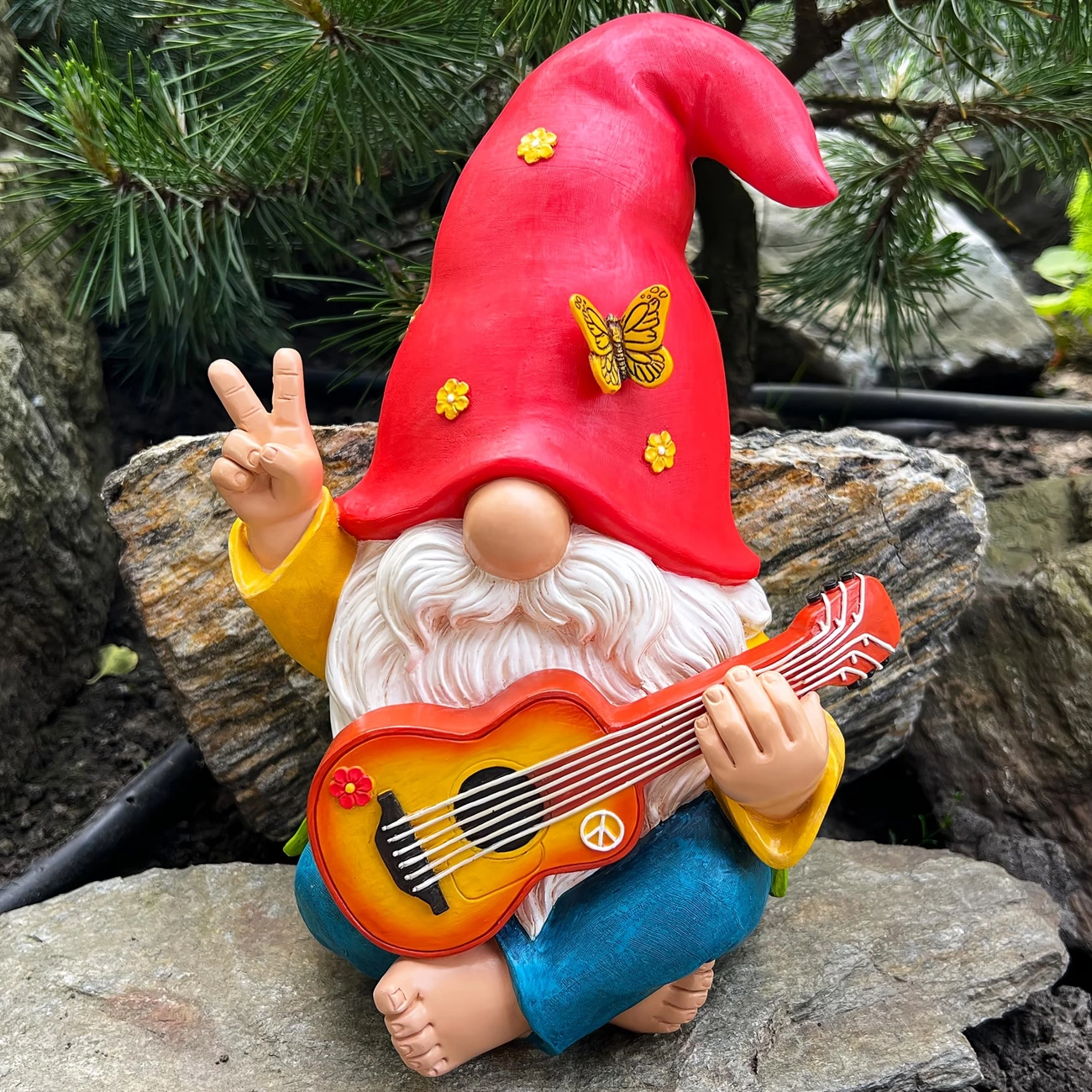 7e3360b7-95e9-4090-98ab-c979de327ddc Guitar Gnome Resin Garden Statue - Image 1