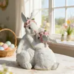 Kissing Rabbit Couple Resin Figurine