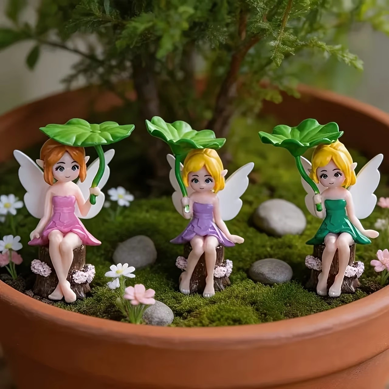 ebf6e7a0-36f2-47fc-9819-45beec99f321 3-Piece Lotus Leaf Fairy Figurine Set - Image 1